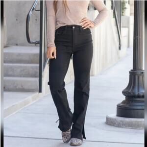 Judy Blue Black High Waist Western Slit Leg Straight Jean With Stretch Size 20